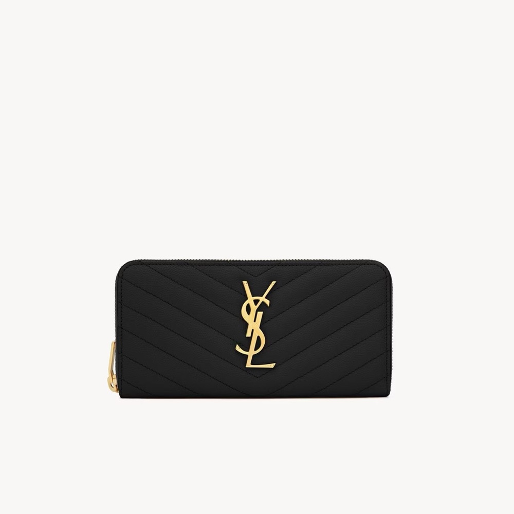Saint Laurent Monogram Matelasse Leather Zip-Around Wallet